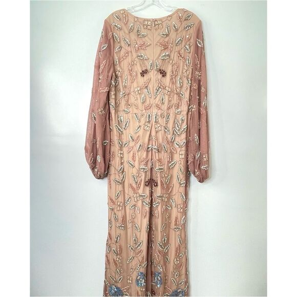 Mac Duggal 93755 Size 14 Floral Beaded Surplice V-Neck Long Balloon Sleeve Gown - Picture 3 of 16